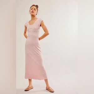 Free People Blush Pink Open-Knit Maxi Dress